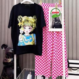 Đồ Bộ Nữ Bigsize ESHOP DB678 Áo Tay Ngắn Phối Quần Ống Rộng, Set Mặc Nhà Thoải Mái Dễ Phối 9