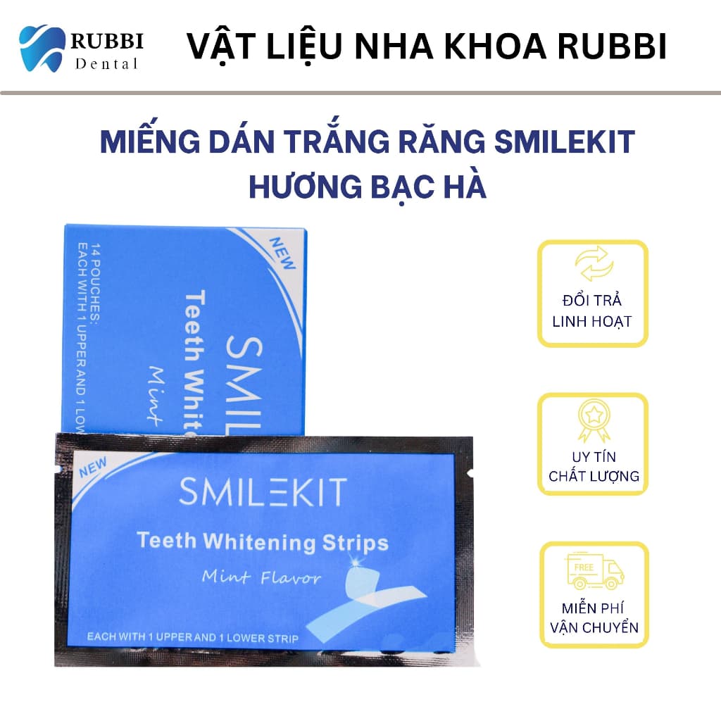 Miếng dán trắng răng SMILEKIT hương bạc hà bật tông cực nhanh