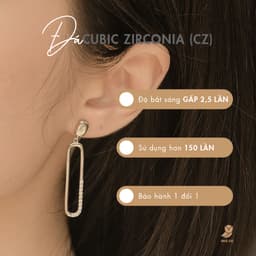 Bông Tai Cây Xỏ Bạc 925 NHÀ CÚ Hình Chữ Nhật Đính Đá Zircon Cz 5A Bo Góc Sang Trọng Phong Cách Hàn Quốc 18282 6