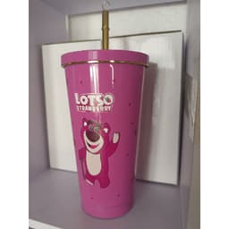 Ly  cốc giữ nhiệt hình gấu Lotso dung tích 750ml , 500ml ,tặng kèm ống hút+cọ rửa  ống hút+túi  đựng ly trong suốt 2