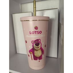 Ly  cốc giữ nhiệt hình gấu Lotso dung tích 750ml , 500ml ,tặng kèm ống hút+cọ rửa  ống hút+túi  đựng ly trong suốt 4
