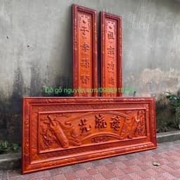 Bộ hoành phi câu đối gỗ hương đỏ nam phi 2