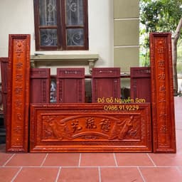 Bộ hoành phi câu đối gỗ hương đỏ nam phi 1