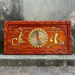 Tranh đồng hồ gỗ hương đỏ khung đục kích thước 41*81cm 4