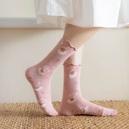 Tất Vớ Nữ Cao Cổ Họa Tiết Gấu Dâu Tây Màu Hồng Dễ Thương  6