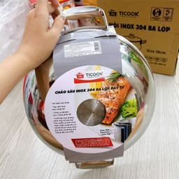 Chảo 304 Đáy Từ-Chảo 3 Lớp  TICOOK - Chảo 2 Quai Sâu Lòng Inox 3