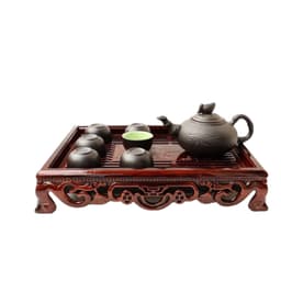 Bộ ấm chén Bát Tràng tử sa, Bộ ấm chén uống trà Bát Tràng Tặng kèm khay trà giả gỗ cực đẹp_M48 4