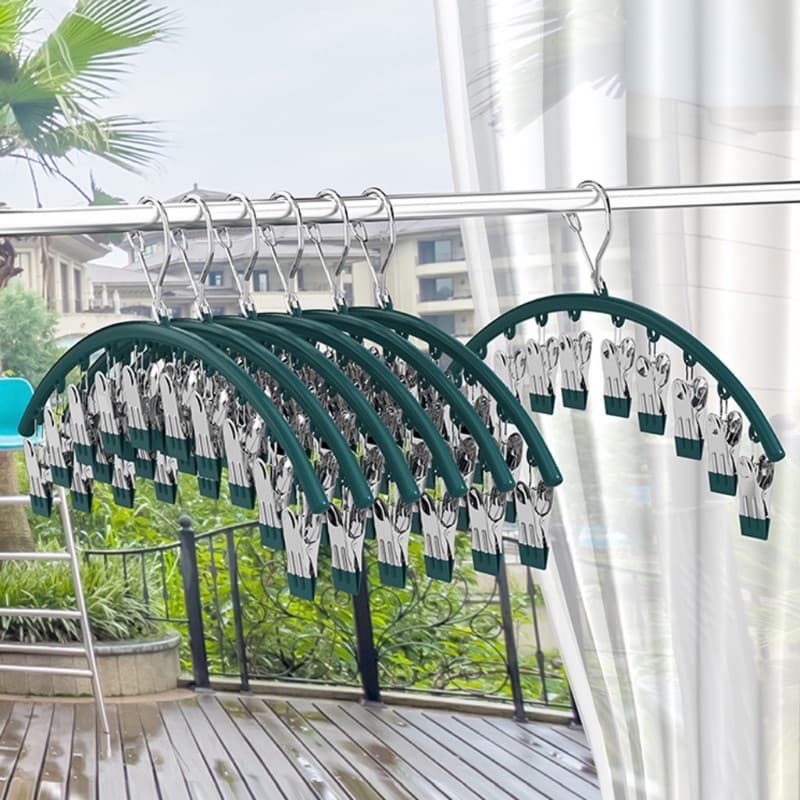 Sét 5 Móc 10 Kẹp Treo Quần Áo, Đồ Lót Chống Trượt Chống Gió. Móc Phơi Đồ Có Khóa Chống Rơi Bằng Thép Không Gỉ