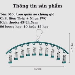 Sét 5 Móc 10 Kẹp Treo Quần Áo, Đồ Lót Chống Trượt Chống Gió. Móc Phơi Đồ Có Khóa Chống Rơi Bằng Thép Không Gỉ 4
