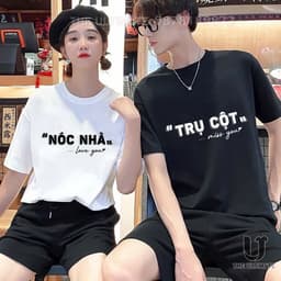 Áo cặp nam nữ in chữ Trụ Cột – Nóc Nhà , Áo đôi dễ thương form rộng unisex cotton thoáng mát, mặc đi chơi – trend 2025( 3