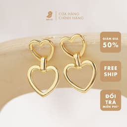 Bông Tai Nữ Cây Xỏ Bạc 925 NHÀ CÚ Hình Hai Trái Tim Màu Vàng Trơn Phụ Kiện Khuyên Tai Đơn Giản Cá Tính 18198 2