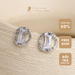Bông Tai Nữ Cây Xỏ Bạc 925 NHÀ CÚ Mặt Khối Đá Hình Vuông Màu Bạc 18297 2
