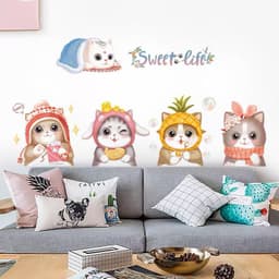 Decal dán tường mèo đội mũ len dễ thương 1