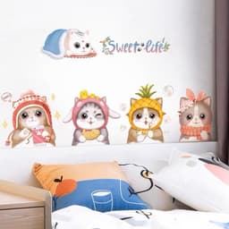Decal dán tường mèo đội mũ len dễ thương 2