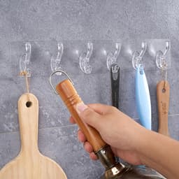 Vỉ Thanh 6 Móc Dán Tường Siêu Dính Trong Suốt Treo Đồ Quần Áo Đồ Dùng Nhà Bếp Tiện Lợi 7