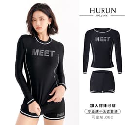 Bộ bơi nữ , bikini dài tay hai mảnh quần đùi viền chỉ trắng Mêt (có sẵn) 1