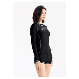 Bộ bơi nữ , bikini dài tay hai mảnh quần đùi viền chỉ trắng Mêt (có sẵn) 3