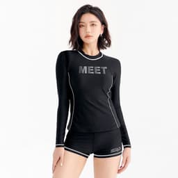 Bộ bơi nữ , bikini dài tay hai mảnh quần đùi viền chỉ trắng Mêt (có sẵn) 4
