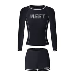 Bộ bơi nữ , bikini dài tay hai mảnh quần đùi viền chỉ trắng Mêt (có sẵn) 6