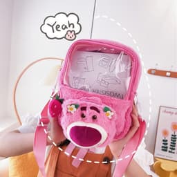 [Trend] Túi gấu bông đeo chéo hình gấu dâu Lotso thời trang, dễ thương, tiện dụng cho bạn gái đựng vừa điện thoại 6