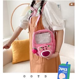 [Trend] Túi gấu bông đeo chéo hình gấu dâu Lotso thời trang, dễ thương, tiện dụng cho bạn gái đựng vừa điện thoại 2