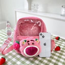 [Trend] Túi gấu bông đeo chéo hình gấu dâu Lotso thời trang, dễ thương, tiện dụng cho bạn gái đựng vừa điện thoại 4