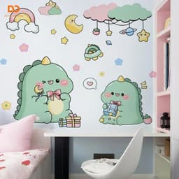 Decal bóc dán tường cho bé khủng long dễ cute mới trang trí phòng ngủ tủ quần áo dán chi tiết rời 3