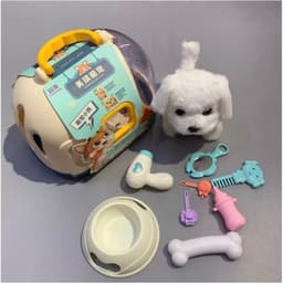 [Có pin] Đồ chơi chăm sóc thú cưng, lồng capybara, thỏ, mèo bông, chó bông biết đi kêu, vẫy đuôi kèm phụ kiện 7