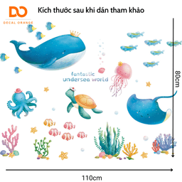 Decal dán tường cho bé, tranh dán tường cho bé đại dương xanh A01, Trang trí phòng ngủ, nhà tắm 2