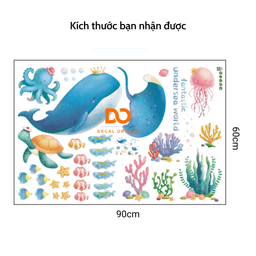 Decal dán tường cho bé, tranh dán tường cho bé đại dương xanh A01, Trang trí phòng ngủ, nhà tắm 3
