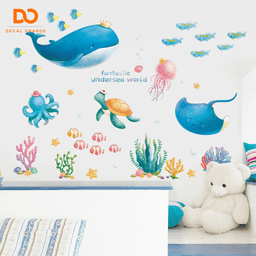 Decal dán tường cho bé, tranh dán tường cho bé đại dương xanh A01, Trang trí phòng ngủ, nhà tắm 4