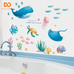 Decal dán tường cho bé, tranh dán tường cho bé đại dương xanh A01, Trang trí phòng ngủ, nhà tắm 5