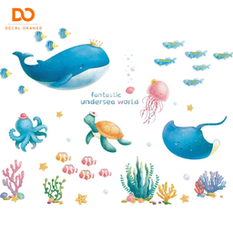 Decal dán tường cho bé, tranh dán tường cho bé đại dương xanh A01, Trang trí phòng ngủ, nhà tắm 6