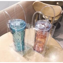 Túi trong suốt đựng bình ly giữ nhiệt nhựa pvc chống nước có quai xách tiện lợi 4