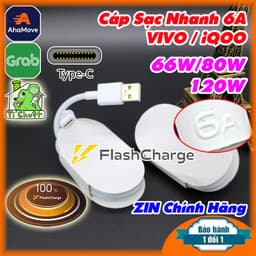 [Chính Hãng] Cáp 6A Sạc Nhanh Flash Charge 66W 80W 120W VIVO / iQOO USB Type-C ZIN Dài 1m 1