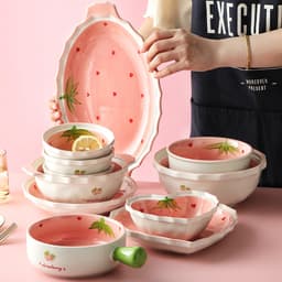Bán Lẻ Chén Bát Tô Chén Đĩa Gốm Sứ Họa Tiết Dâu Tây Hồng 2