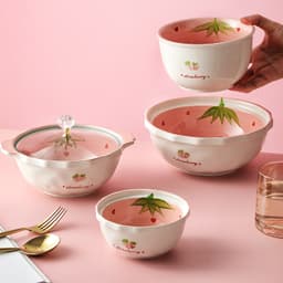 Bán Lẻ Chén Bát Tô Chén Đĩa Gốm Sứ Họa Tiết Dâu Tây Hồng 7
