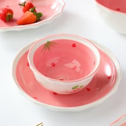 Bán Lẻ Chén Bát Tô Chén Đĩa Gốm Sứ Họa Tiết Dâu Tây Hồng 8