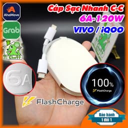 [Chính Hãng] Cáp Sạc Nhanh C-C Flash Charge 6A 120W VIVO / iQOO 2 đầu Type-C ZIN 1