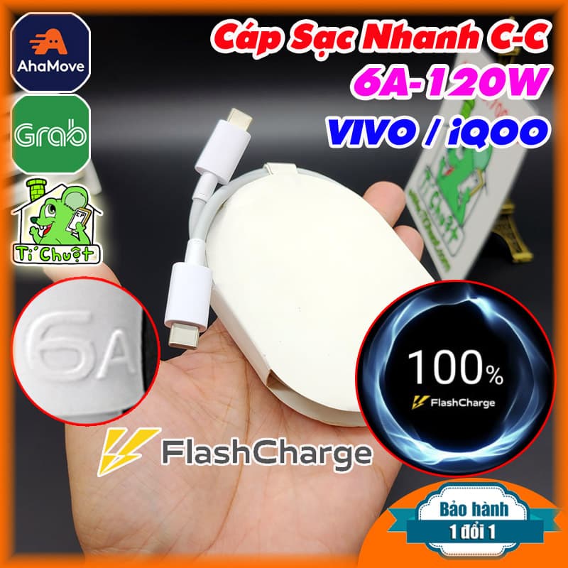[Chính Hãng] Cáp Sạc Nhanh C-C Flash Charge 6A 120W VIVO / iQOO 2 đầu Type-C ZIN