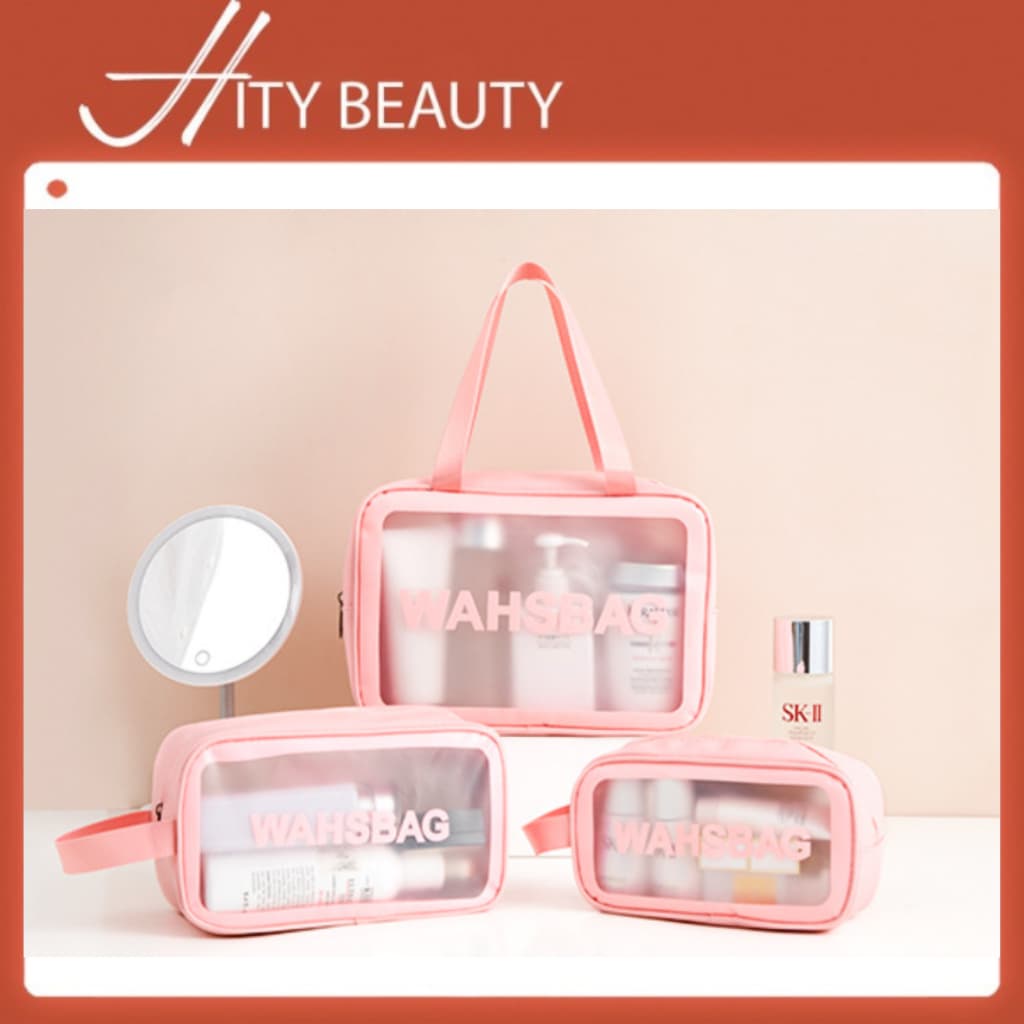 Set 3 túi WASHBAG trong suốt đựng đồ trang điểm, mỹ phẩm du lịch chống thấm nước - Hity Beauty