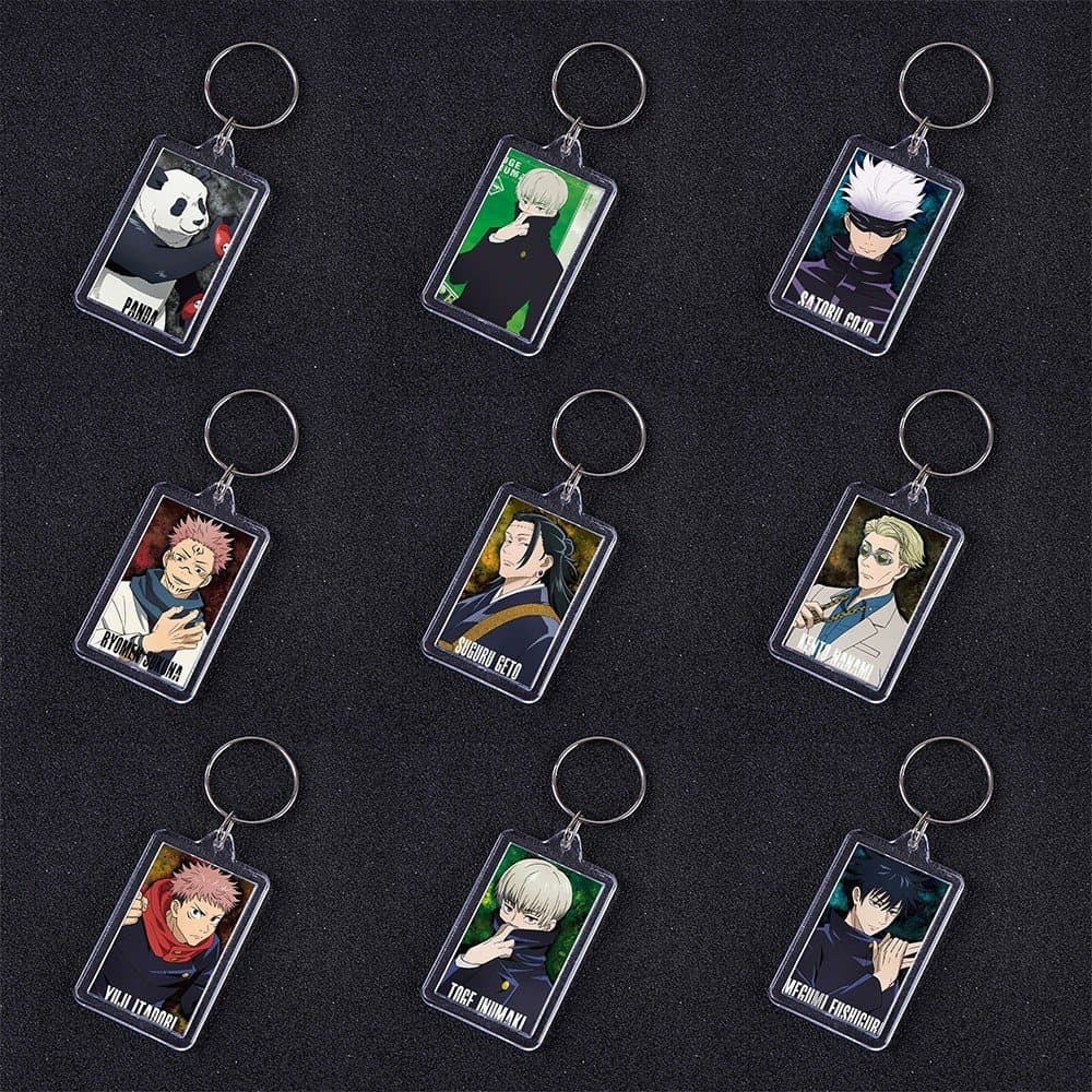 ( VUÔNG ) Móc khóa mica IN HÌNH JUJUTSU KAISEN Chú Thuật Hồi Chiến ver NỀN CHỮ anime chibi xinh xắn tiện lợi dễ thương