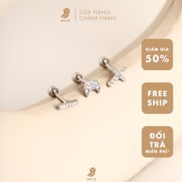(Một Chiếc) Bông Tai Nữ Thép Y Tế Titan Đính Đá Zircon Cz 5A Không Đen Gỉ NHÀ CÚ Hình Sao, Tim, Vương Miện, Thánh Giá 4
