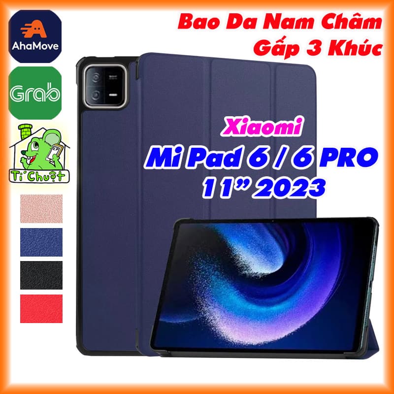 [Ảnh Thật] Bao Da MTB Xia0mi Mi PAD 6 / 6 PRO 11" 2023 Gấp 3 Khúc Lưng Cứng Có Nam Châm