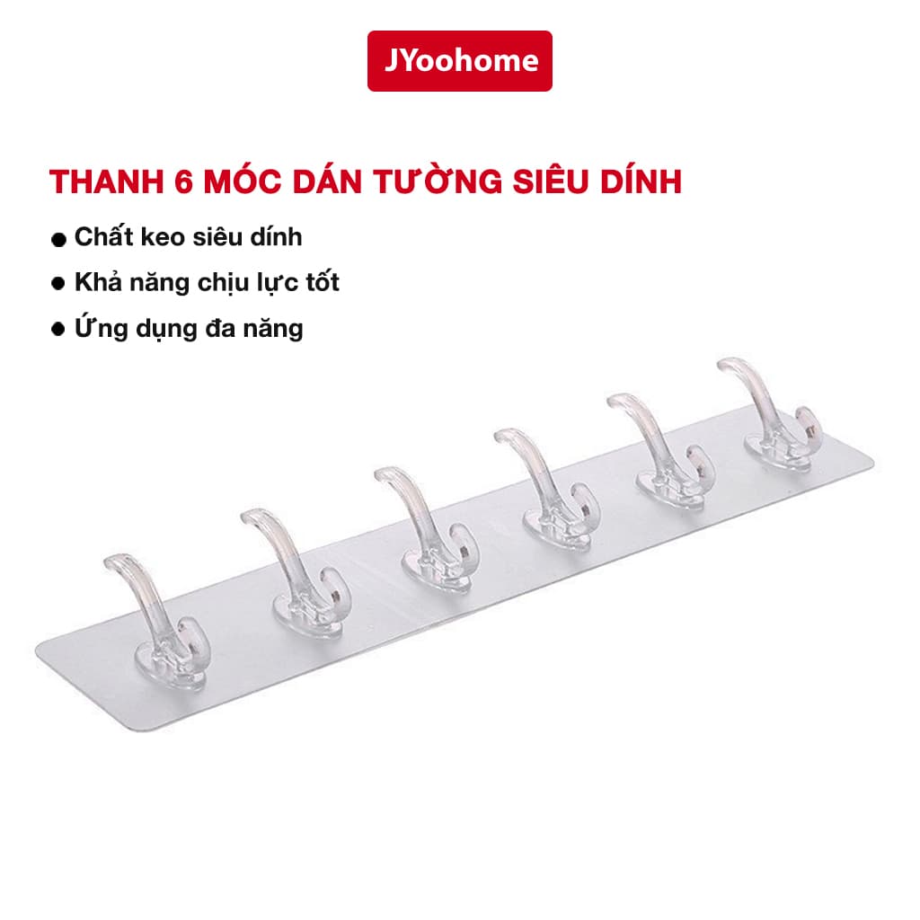 Thanh 6 Móc Dán Tường Siêu Dính Trong Suốt JYoohome Treo Đồ Quần Áo Khăn Đồ Dùng Nhà Bếp Chịu Lực