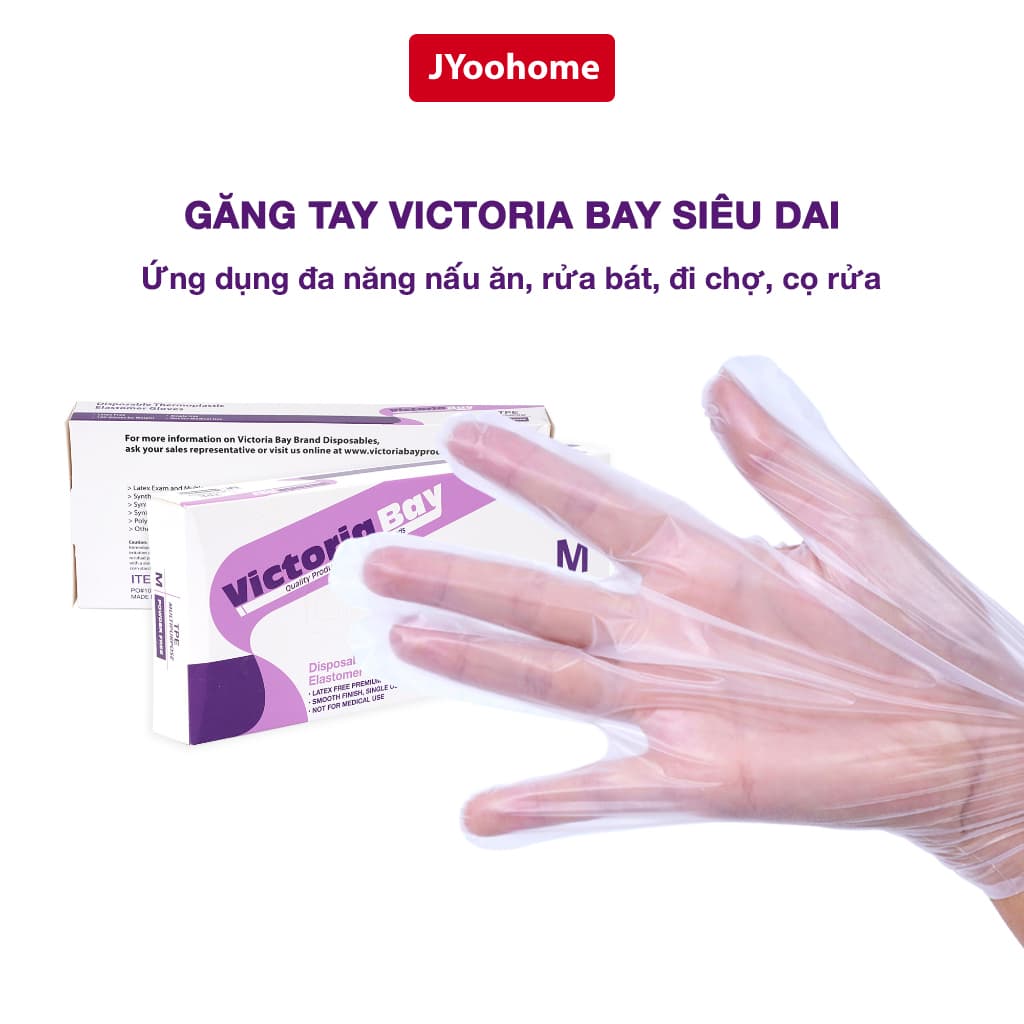 Hộp 100 Găng tay nilon làm bếp nấu ăn vệ sinh Victoria Bay JYoohome Bao tay TPE kháng khuẩn