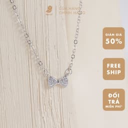 Dây Chuyền Nữ Đá Zircon Cz 5A Mặt Nơ NHÀ CÚ Màu Bạc Dễ Thương Thanh Lịch Phong Cách Hàn Quốc 6820 2