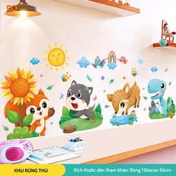 Decal dán tường cho bé Khu rừng thú decor phòng ngủ, tủ quần áo cho bé 1