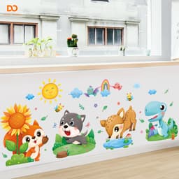 Decal dán tường cho bé Khu rừng thú decor phòng ngủ, tủ quần áo cho bé 3