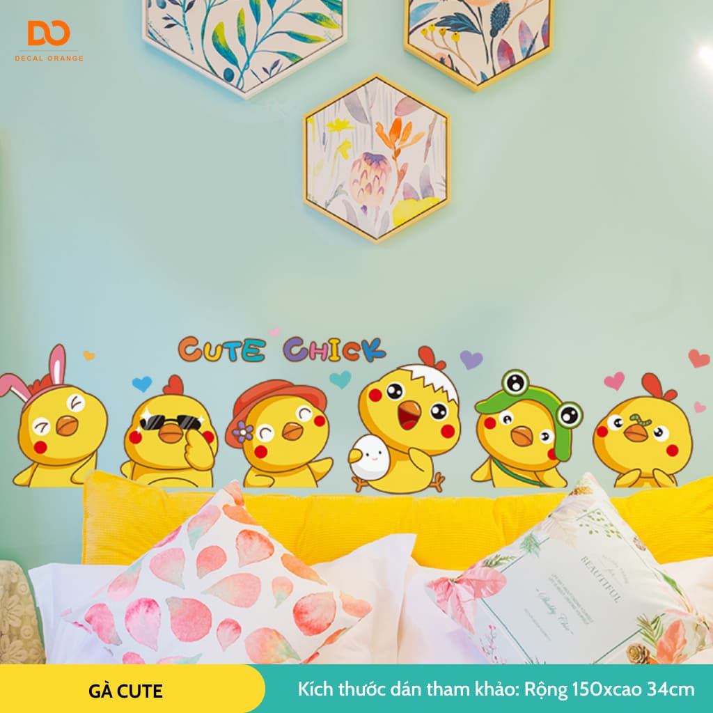 Decal hình dán trang trí phòng cho bé  decor phòng ngủ tủ quần áo gà cute
